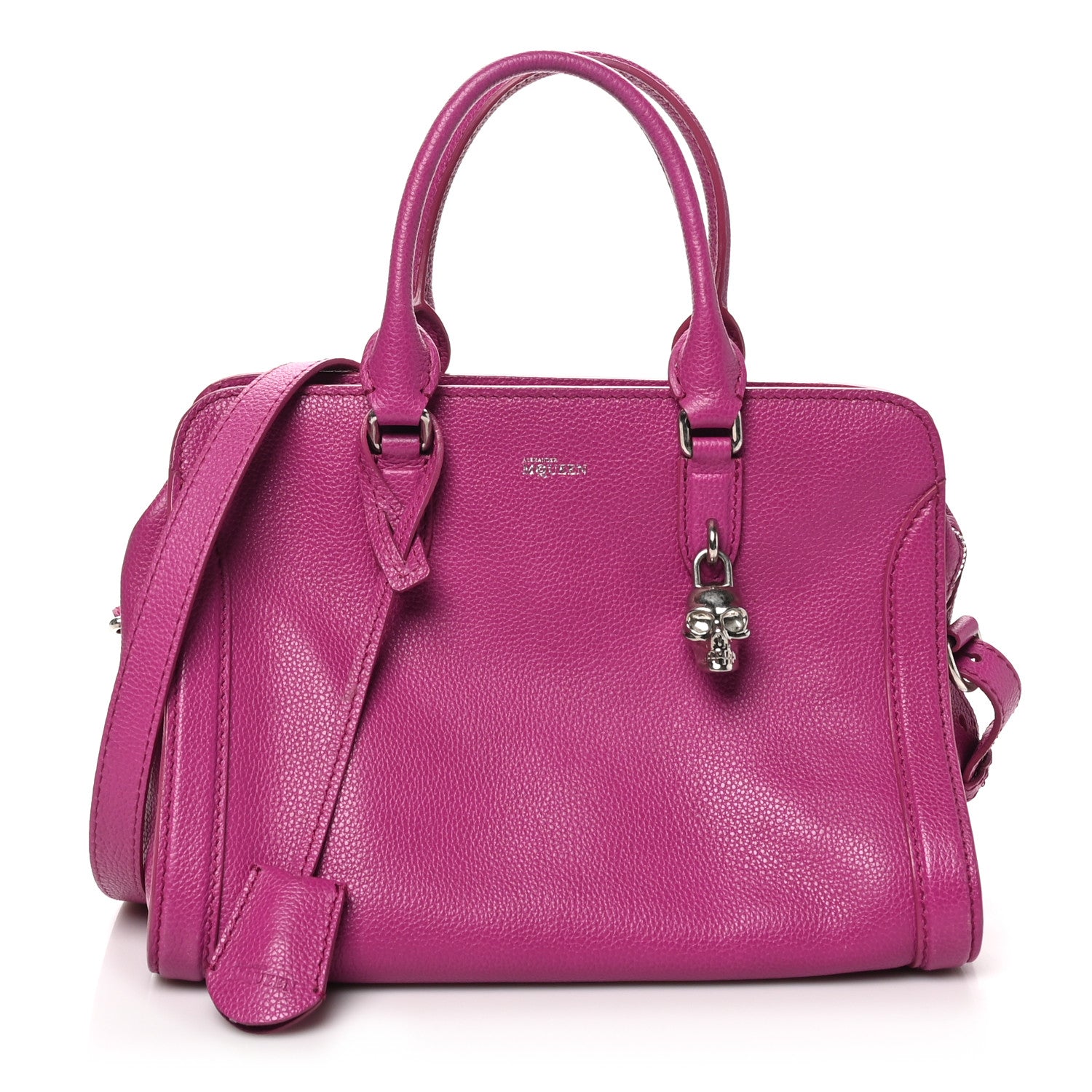 Alexander McQueen Pebbled Calfskin Small Skull Padlock Zip Around Tote Bouganville 1 of 9