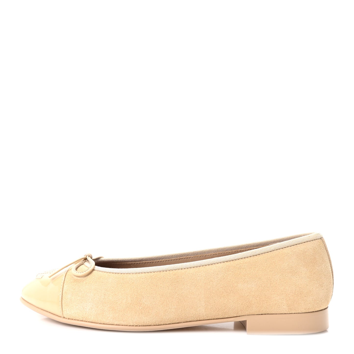 Suede Patent Calfskin Cap Toe CC Ballerina Flats 37 Beige