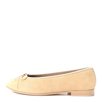 Chanel Suede Patent Calfskin Cap Toe CC Ballerina Flats 37 Beige 1 of 10