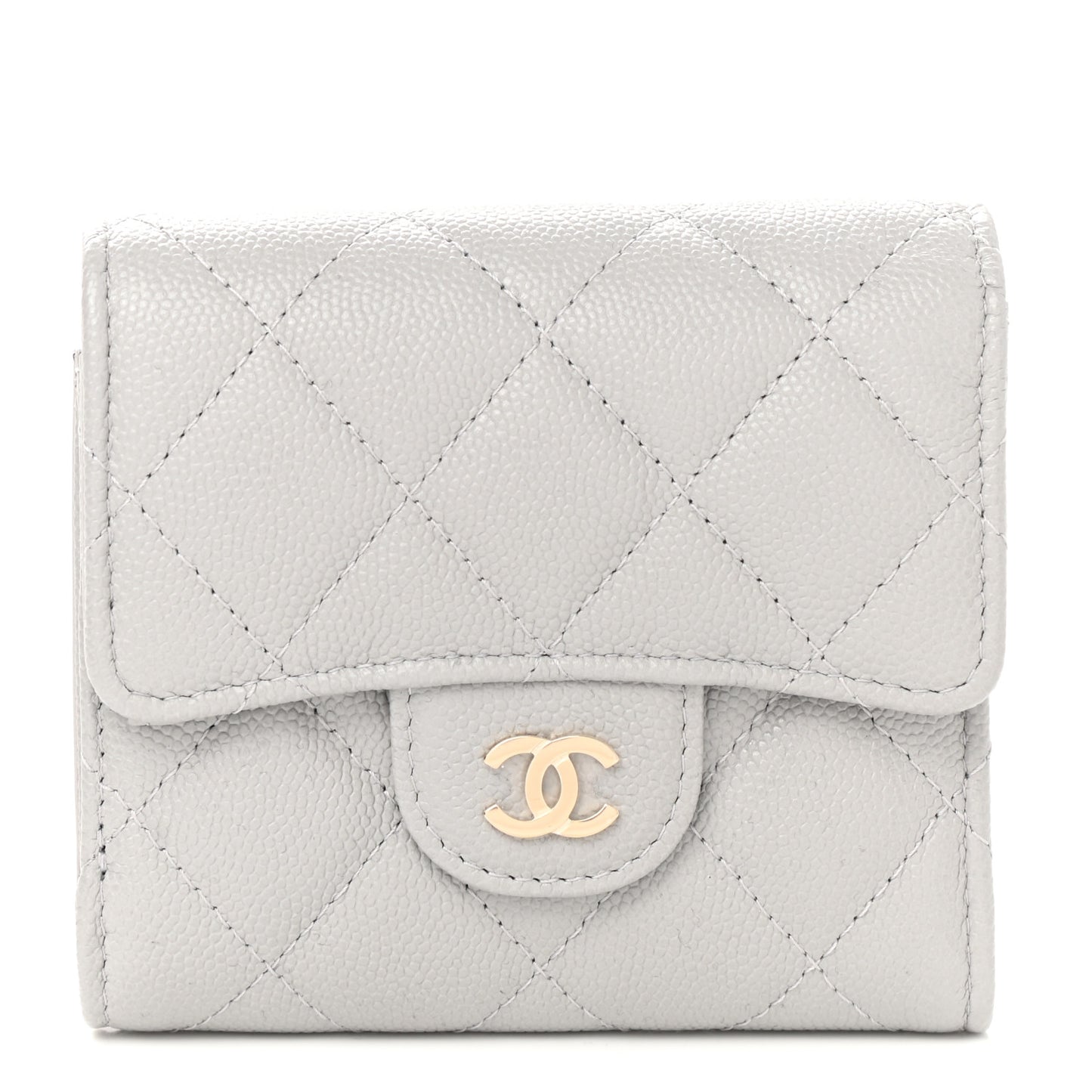 Caviar Quilted Small Flap Wallet Grey