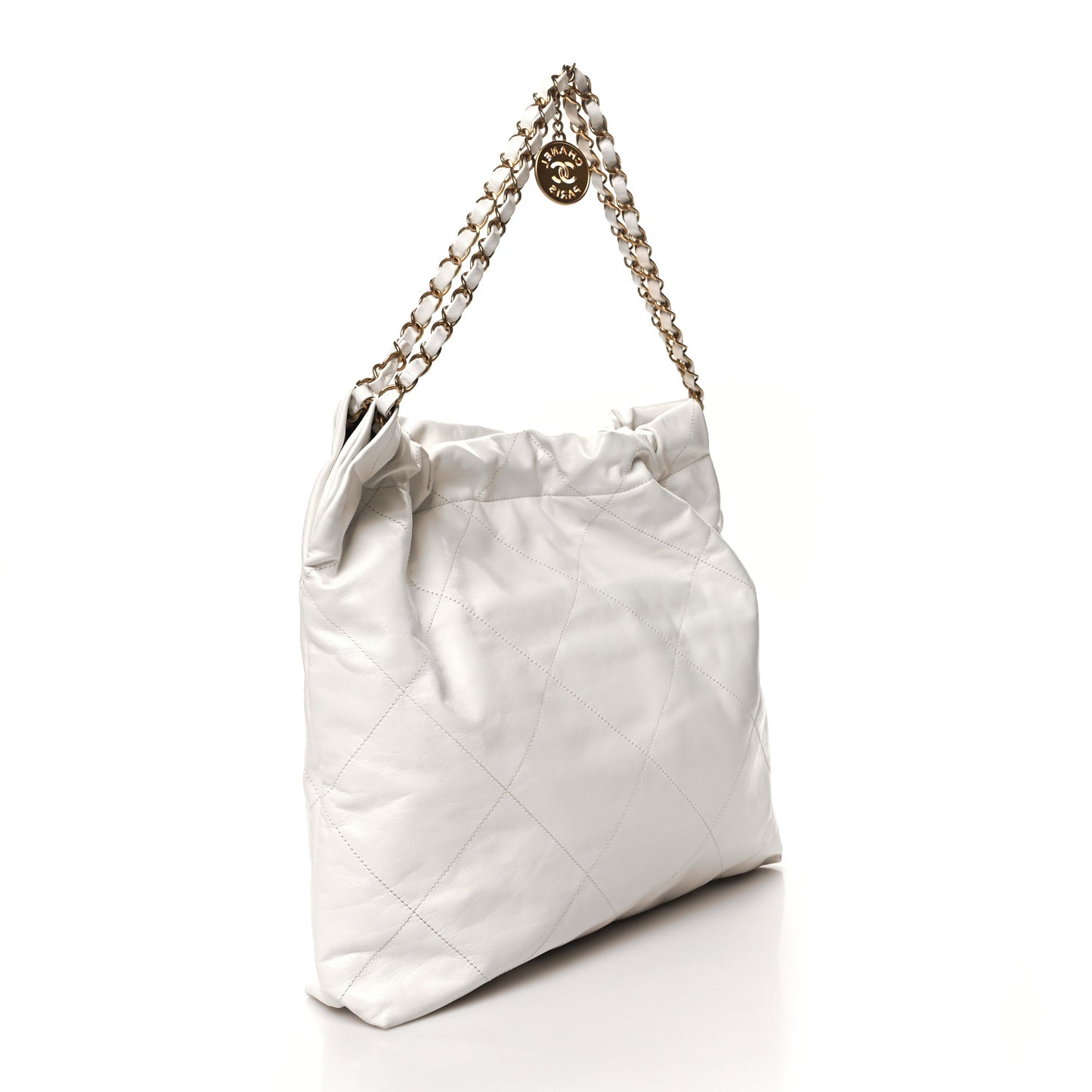 Shiny Calfskin Quilted Chanel 22 White