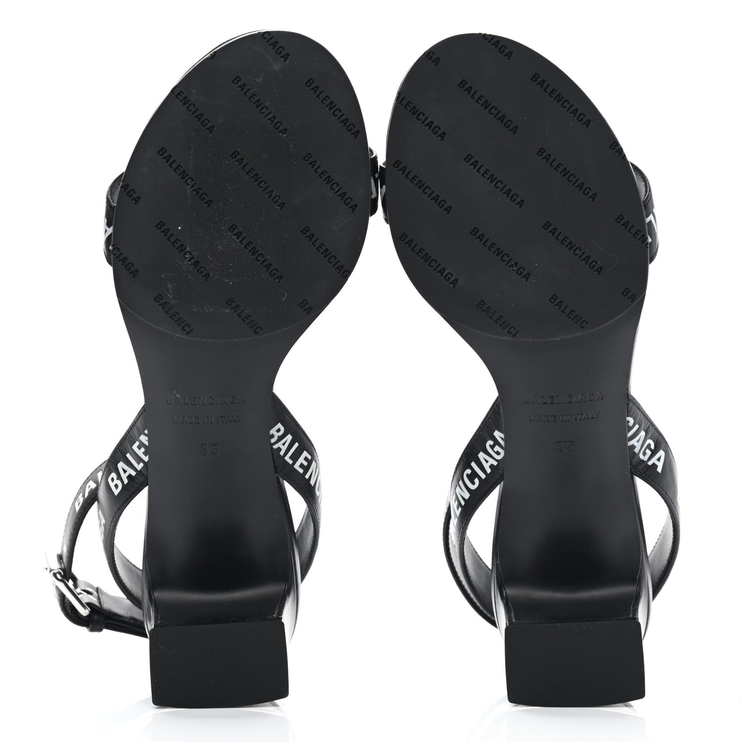 Balenciaga Smooth Calfskin Allover Logo Ankle Strap Round 40mm Sandals 35 Black White 5 of 8