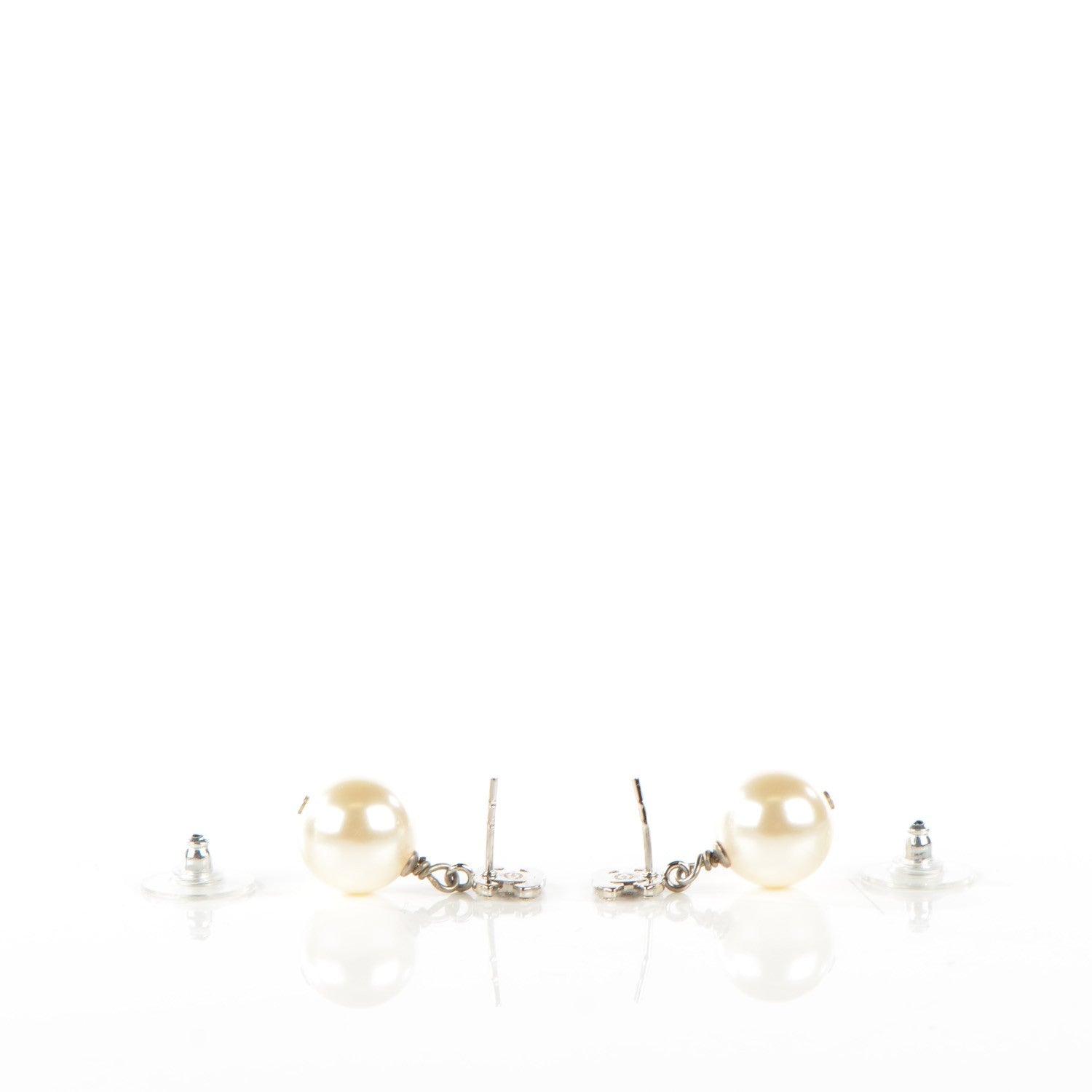 Chanel Crystal Pearl CC Drop Earrings Silver 3 of 5