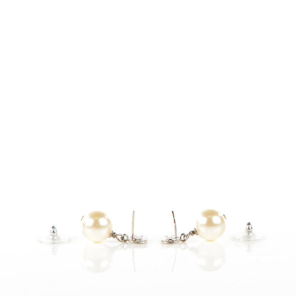 Chanel Crystal Pearl CC Drop Earrings Silver 3 of 5
