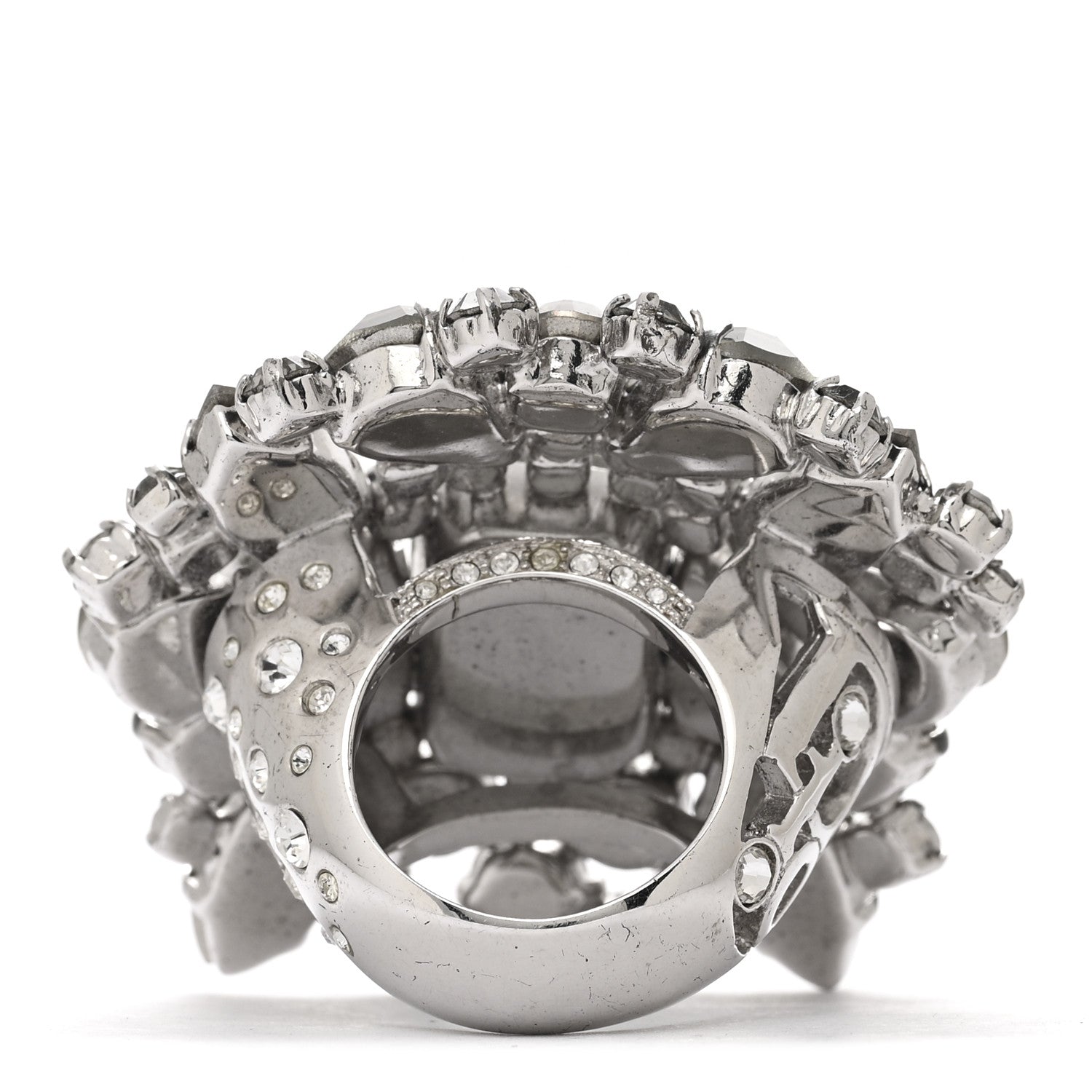 Christian Dior Crystal Cocktail Ring 54 7 Silver 3 of 6