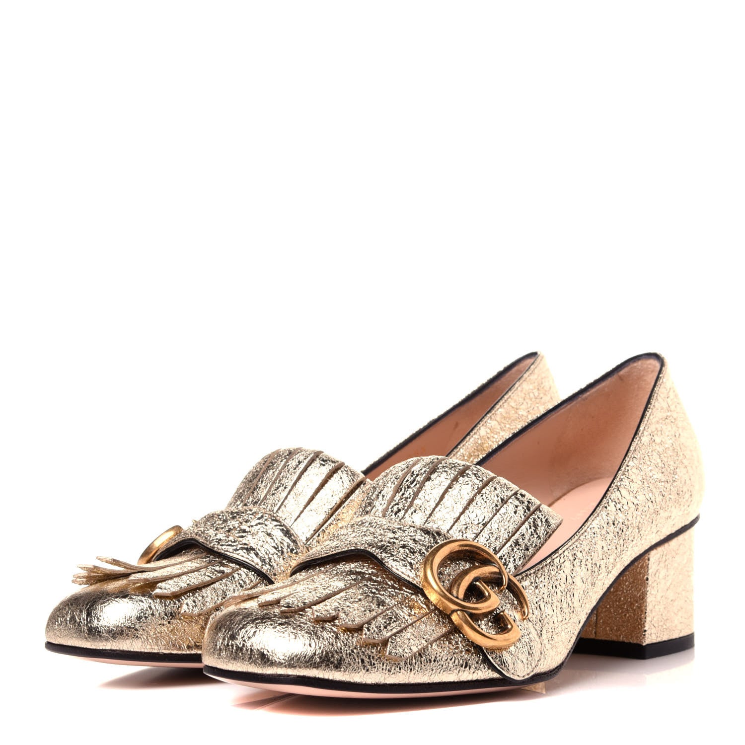 Gucci Galassia GG Marmont Fringe 50mm Loafer Pumps 36.5 Platino 3 of 12