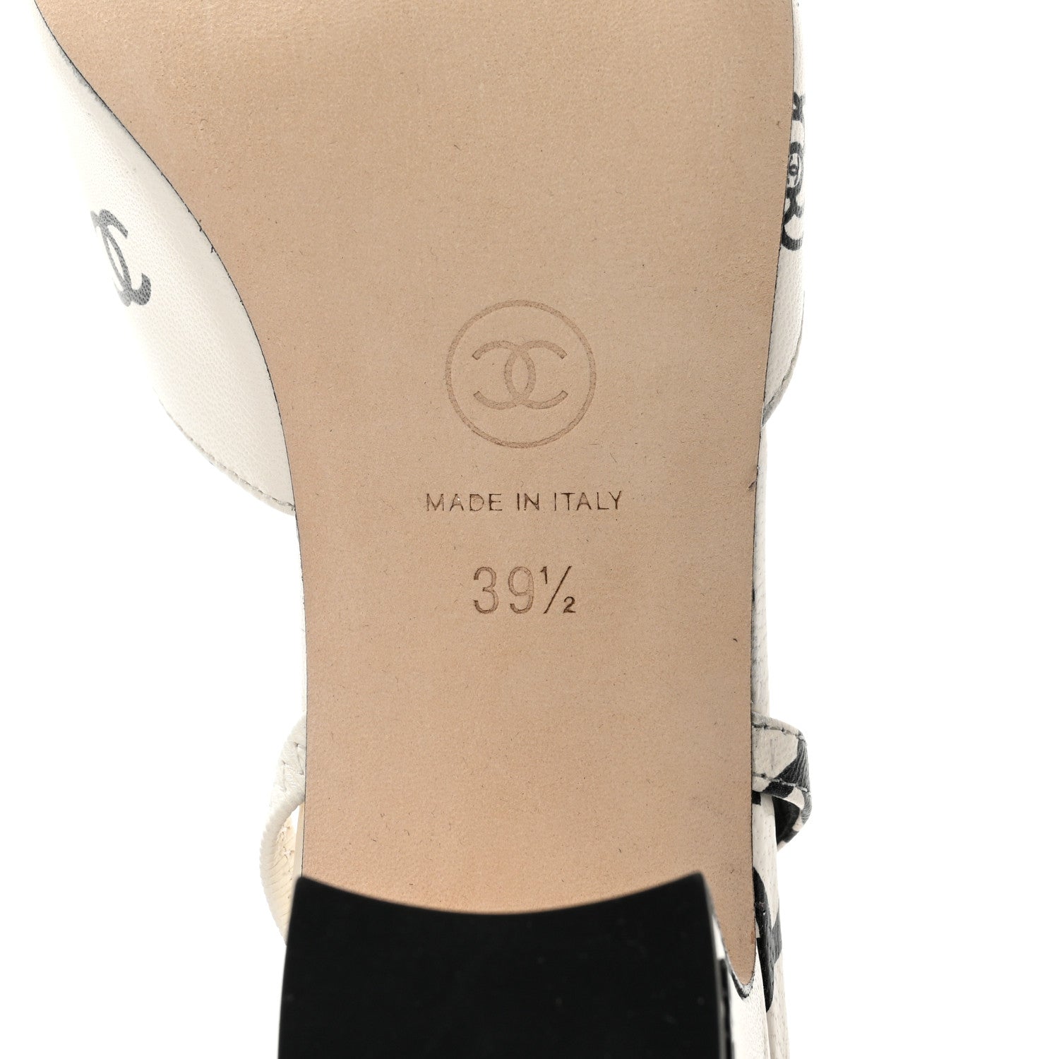 Chanel Printed Lambskin Cap Toe CC Slingback Pumps 39.5 Black White 7 of 14