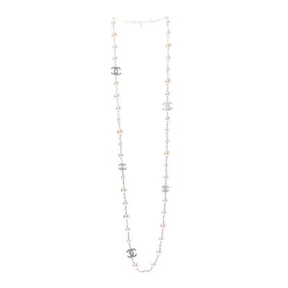 Chanel Crystal Pearl CC Long Necklace Silver 3 of 6