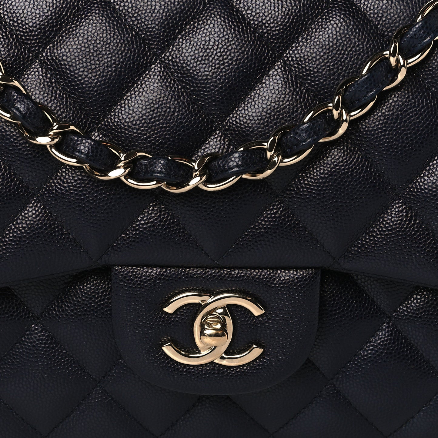 Caviar Quilted Jumbo Double Flap Navy Blue