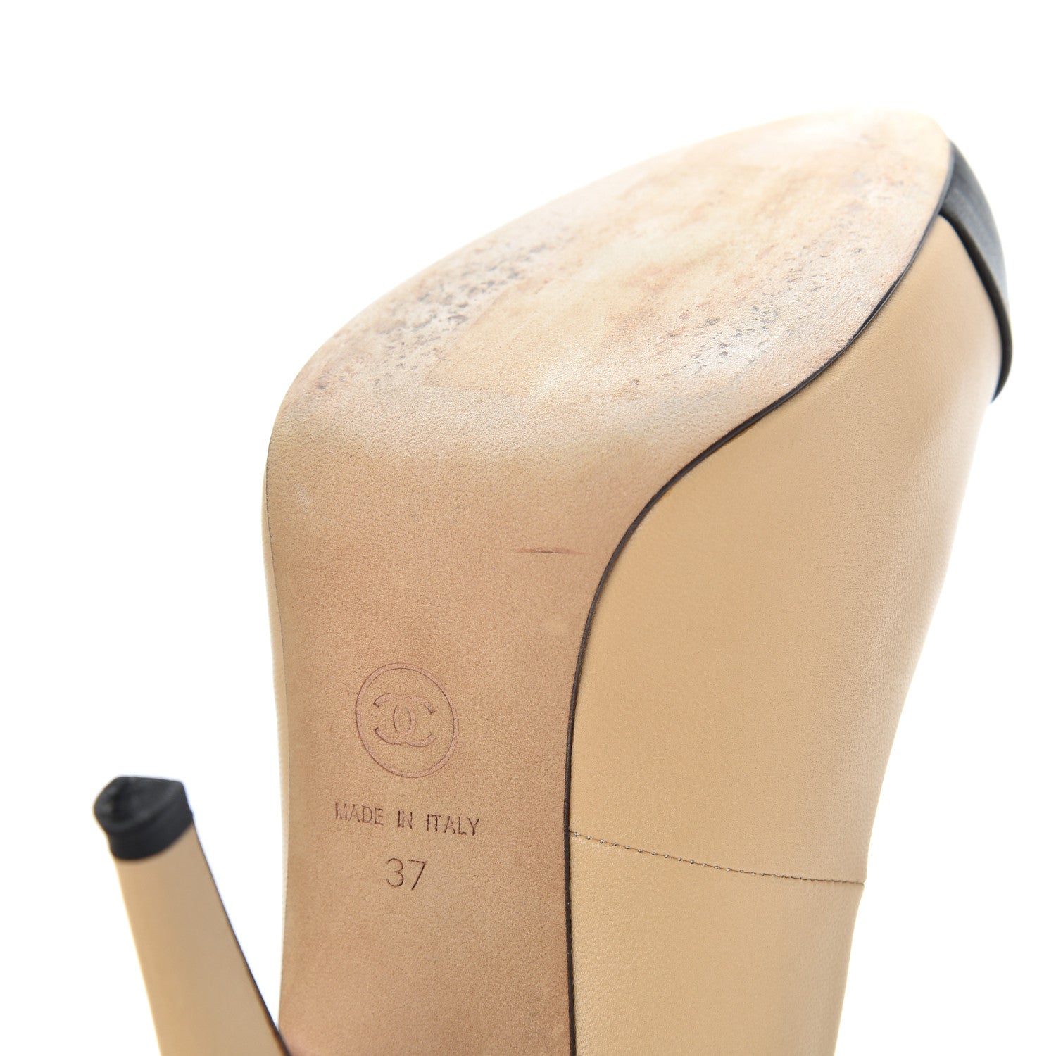 Chanel Lambskin Cap Toe Pumps 37 Beige Black 18 of 20