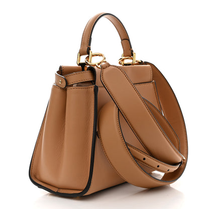 Fendi Vitello Seta Canvas FF Embroidered Mini Peekaboo Iconic Satchel Miele Scuro Poudre 3 of 10