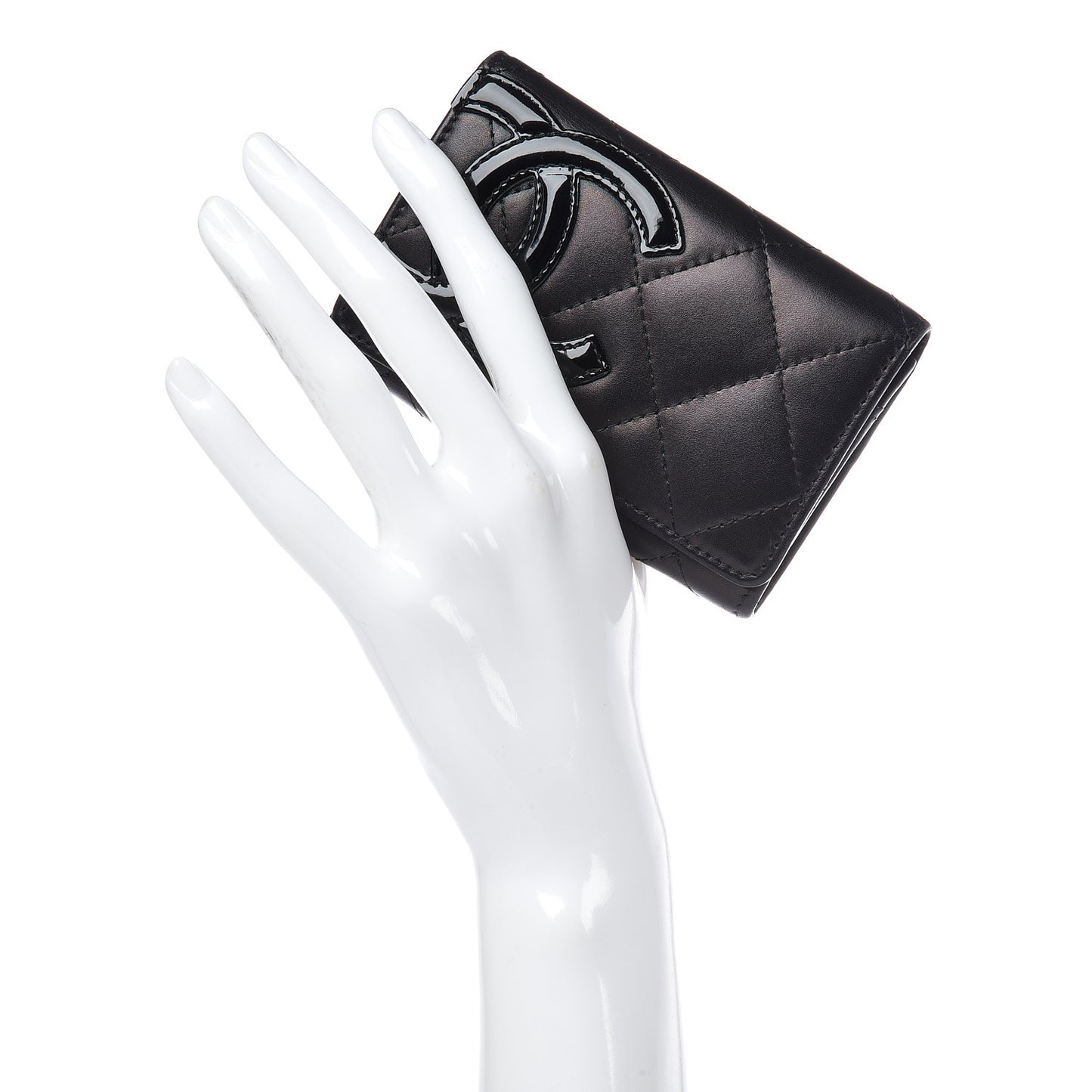 Calfskin Quilted Cambon Business Card Holder Black