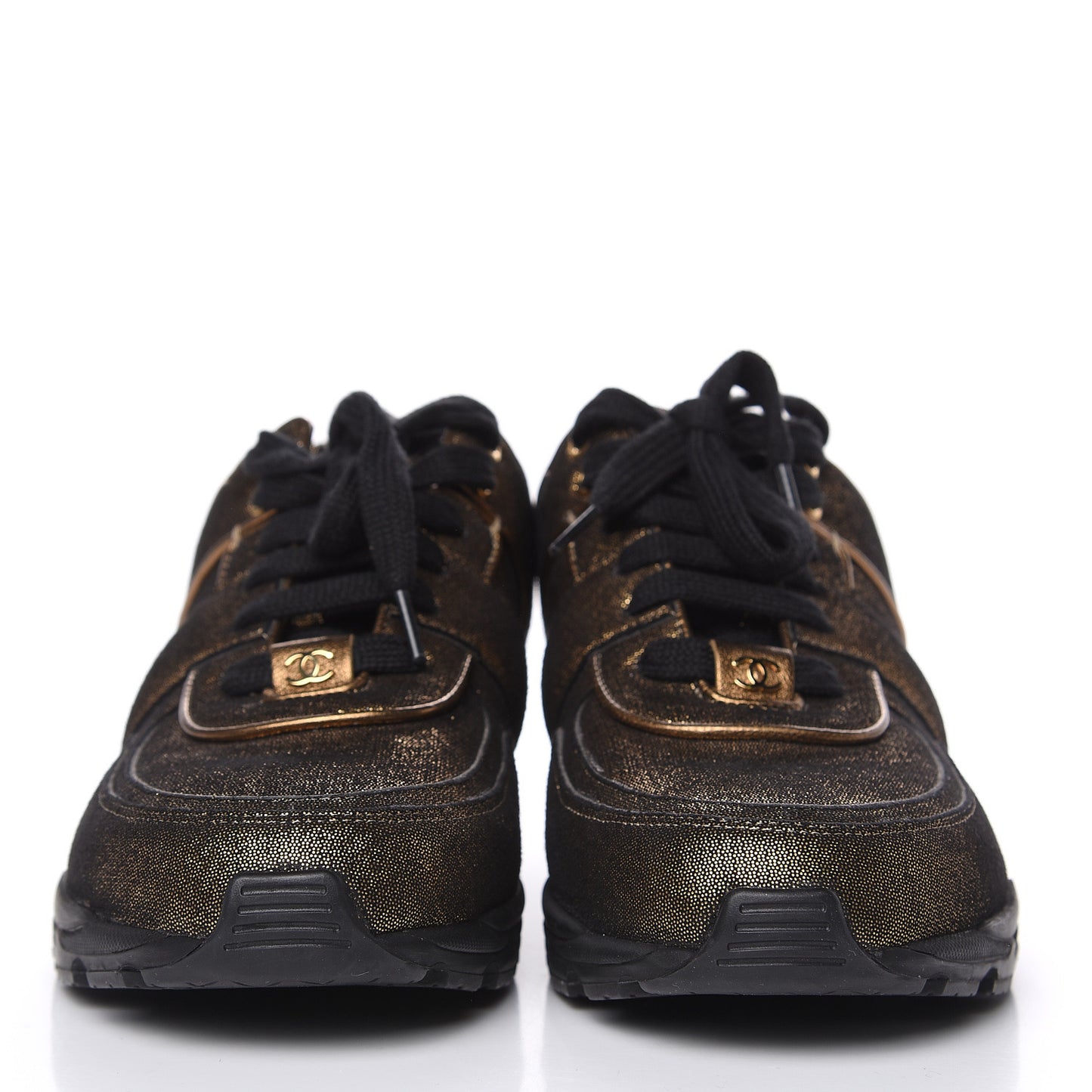 Metallic Fabric Calfskin Womens CC Sneakers 39 Golden Brown