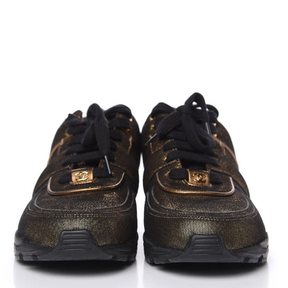 Chanel Metallic Fabric Calfskin Womens CC Sneakers 39 Golden Brown 2 of 7