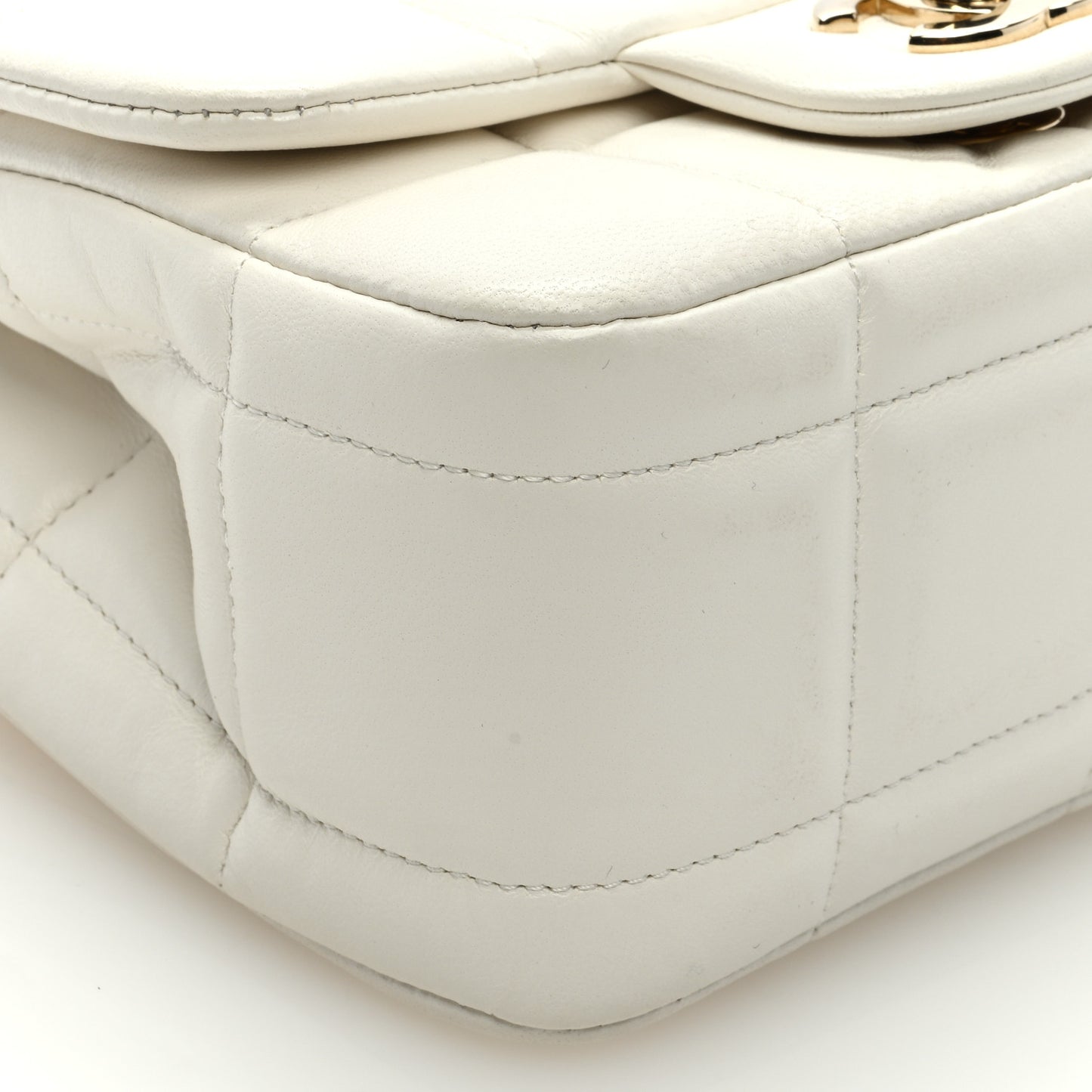 Lambskin Resin Crystal Square Quilted Monacoco Mini Square Flap White