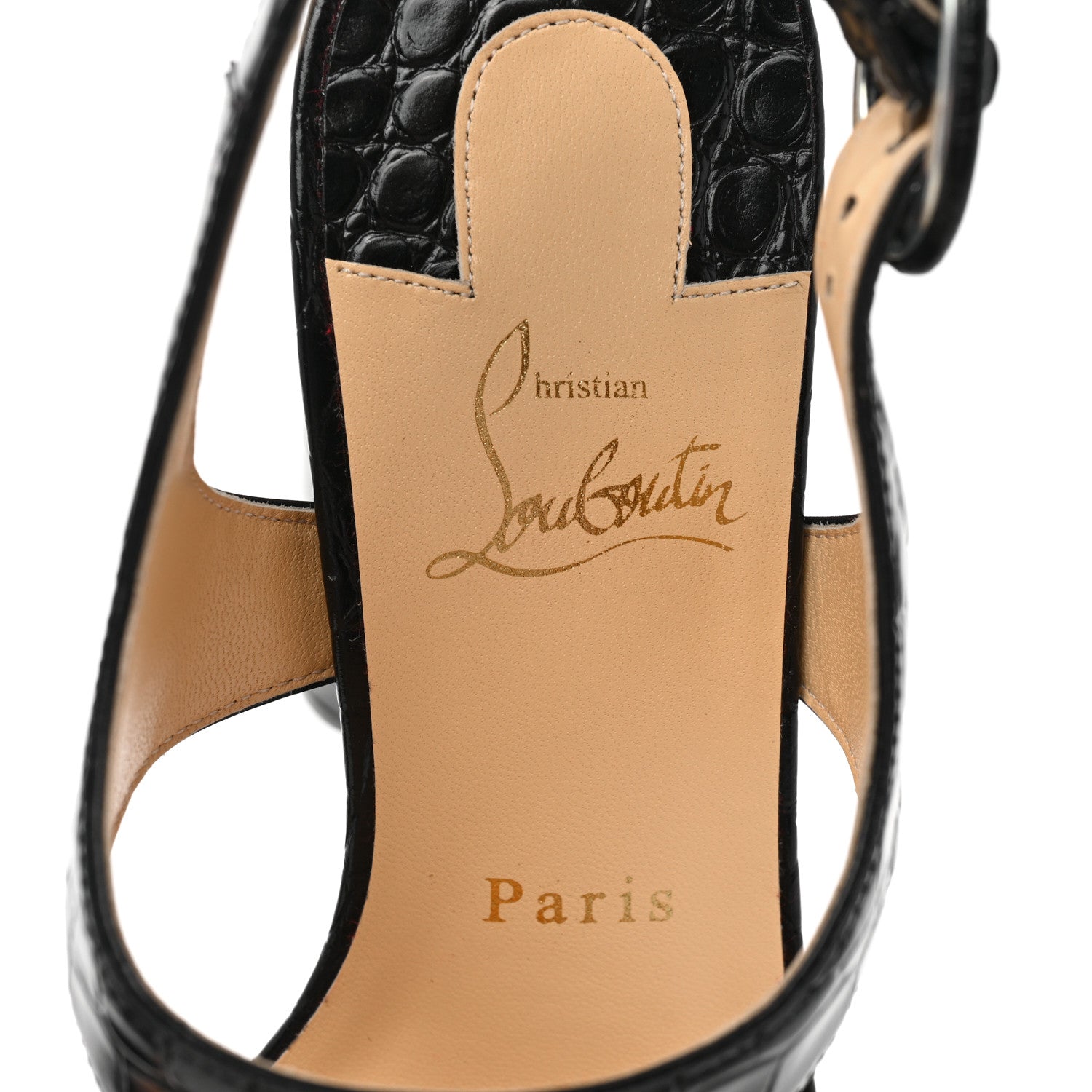 Christian Louboutin Calfskin Alligator Embossed Foolish Platform Sandals 38 Black 7 of 7