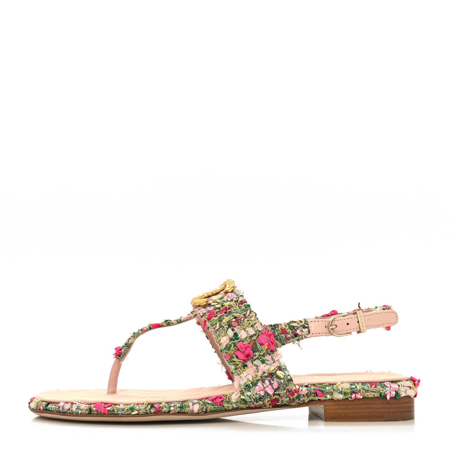 Chanel Tweed CC Logo Thong Sandals 37 Green Pink White 1 of 9