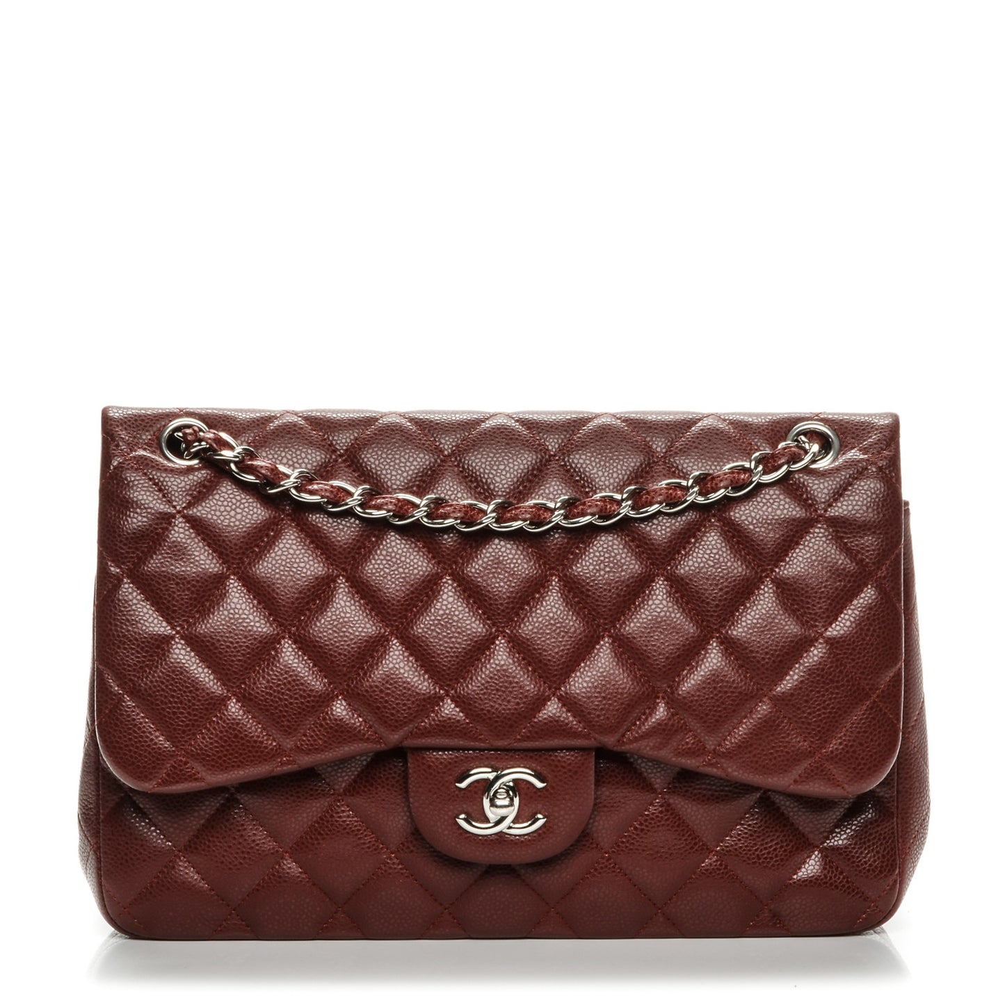 Caviar Quilted Jumbo Double Flap Dark Red