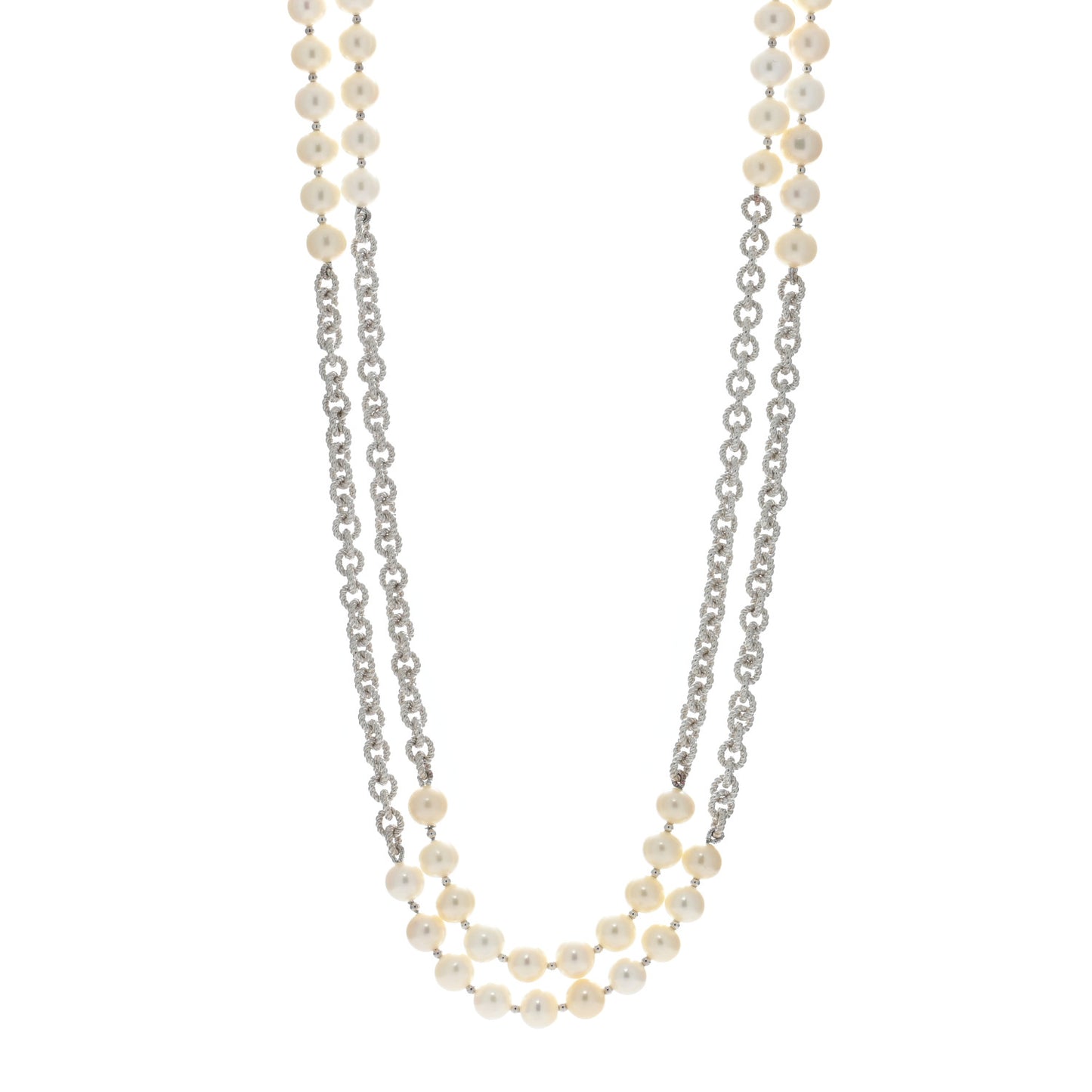 Sterling Silver Pearl 8-8.5mm Long Chain Necklace 50"