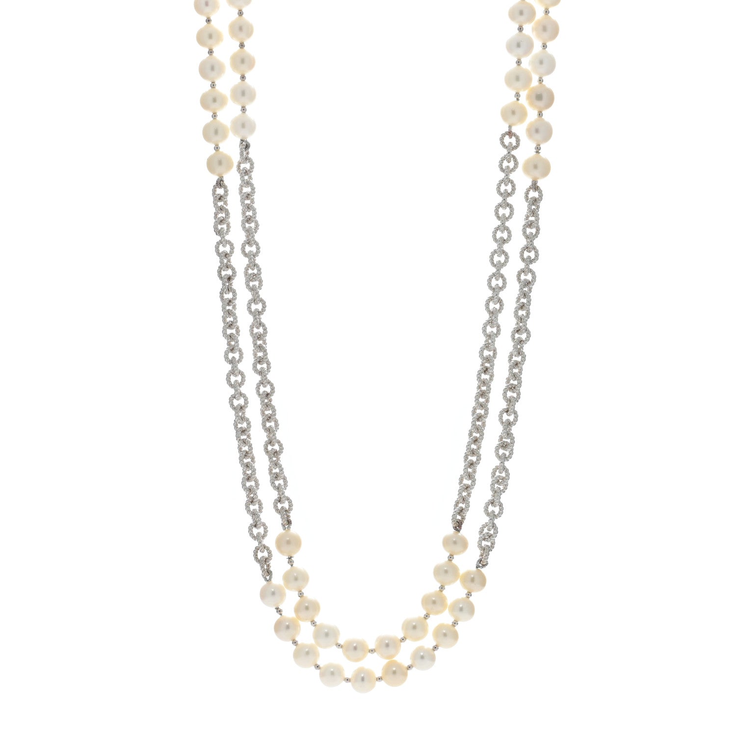 David Yurman Sterling Silver Pearl 8-8.5mm Long Chain Necklace 50" 1 of 4