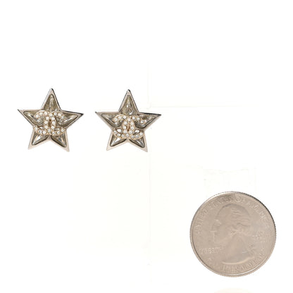 Chanel Crystal Star CC Stud Earrings Silver 2 of 4