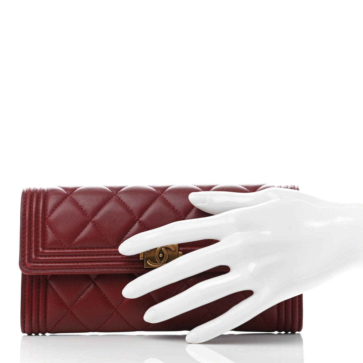 Lambskin Quilted Boy Flap Wallet Dark Red