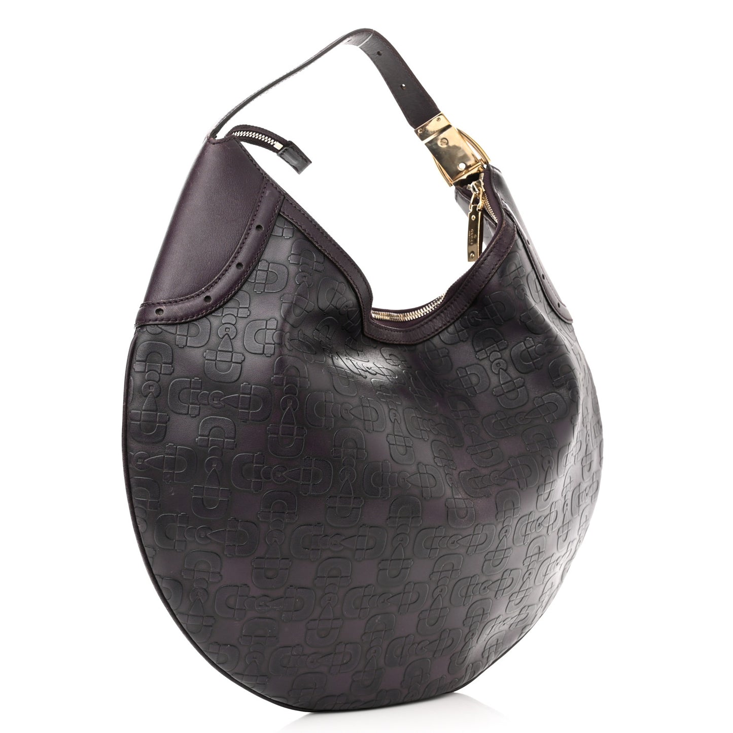 Calfskin Horsebit Embossed Glam Hobo Burgundy