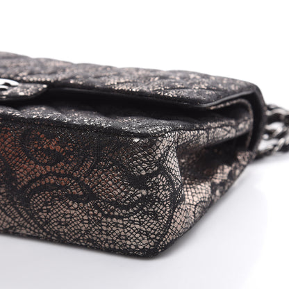 Chanel Lace Metallic Goatskin Medium Double Flap Black Silver 10 of 13
