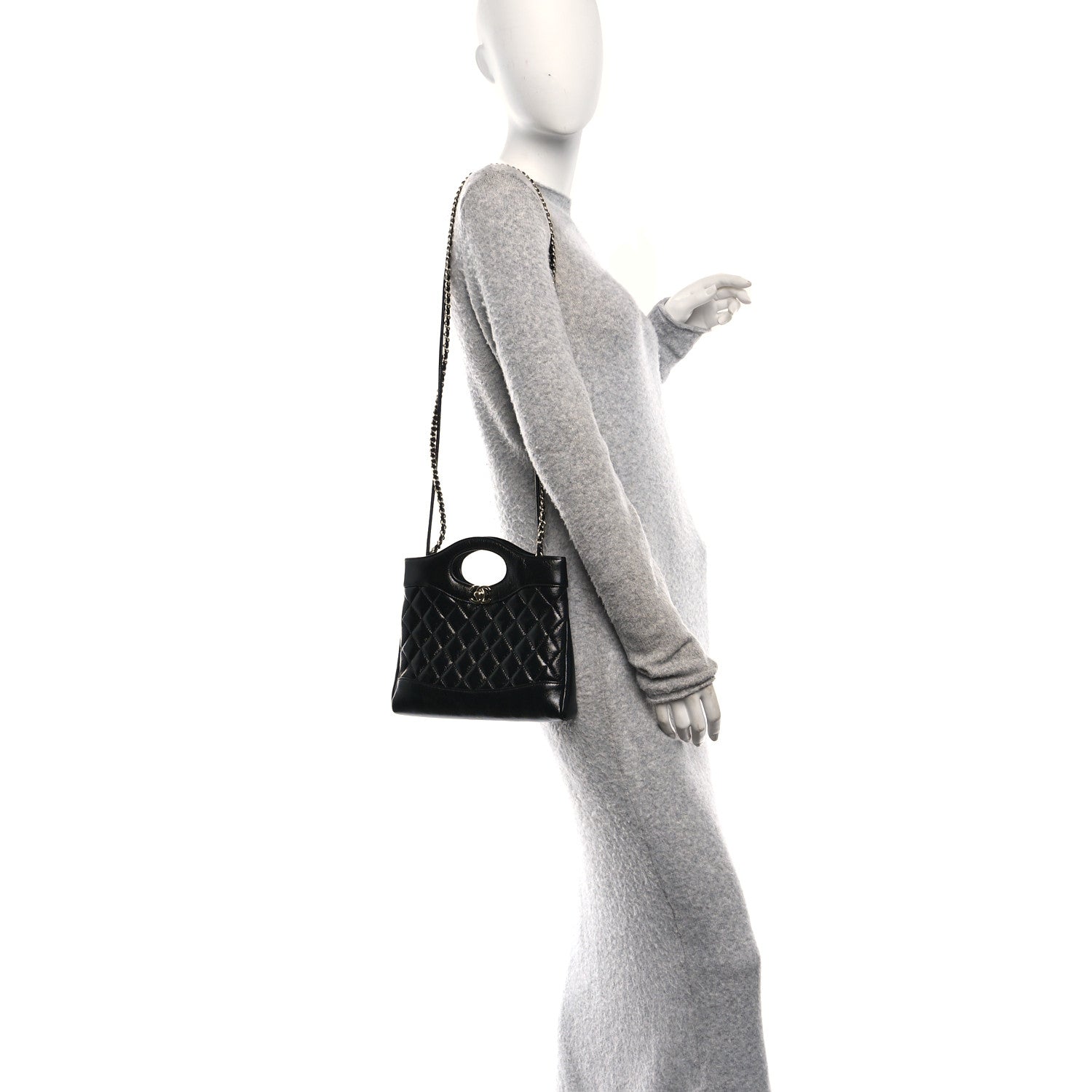 Chanel Shiny Crumpled Calfskin Quilted Mini 31 Shopping Bag Black 2 of 10
