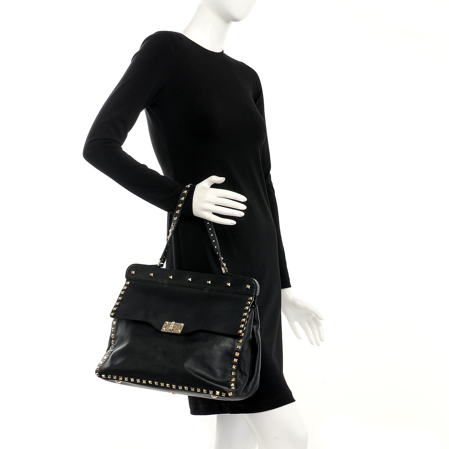 Nappa Rockstud Frame Handle Bag Black
