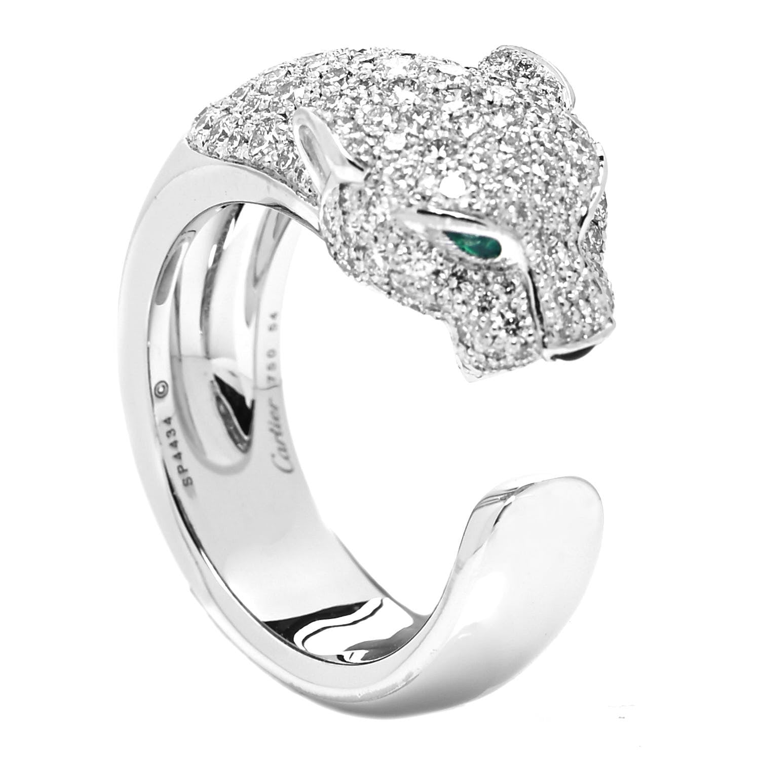 Cartier 18K White Gold Diamond Black Onyx Emerald Panthere De Cartier Ring 54 7 1 of 7