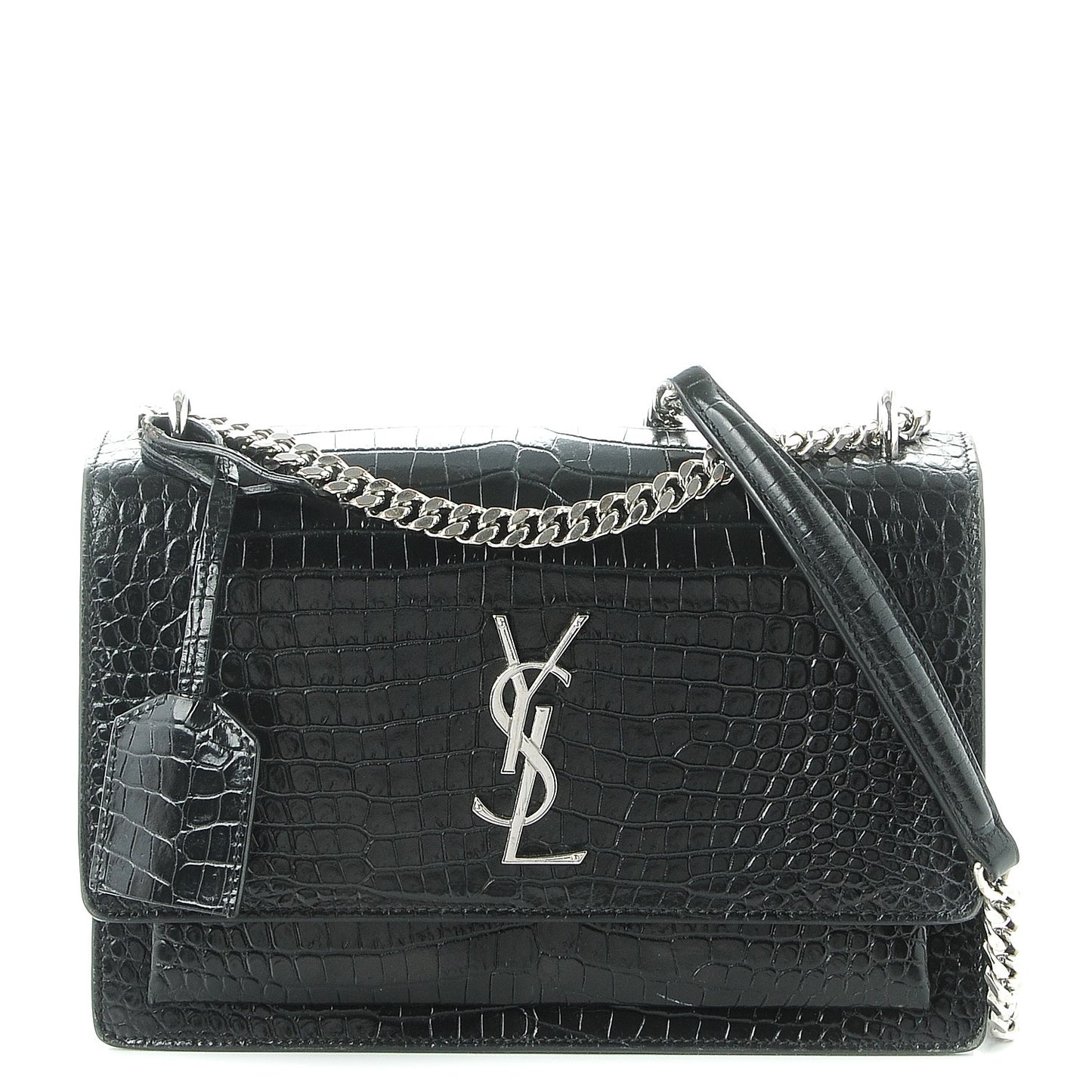 Calfskin Crocodile Embossed Medium Monogram Sunset Black