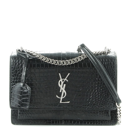 Saint Laurent Calfskin Crocodile Embossed Medium Monogram Sunset Black 1 of 9