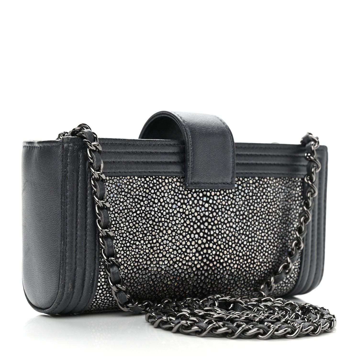 Chanel Metallic Galuchat Stingray Lambskin Mini Clutch With Removable Chain Dark Grey 3 of 11