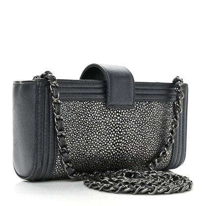 Chanel Metallic Galuchat Stingray Lambskin Mini Clutch With Removable Chain Dark Grey 3 of 11