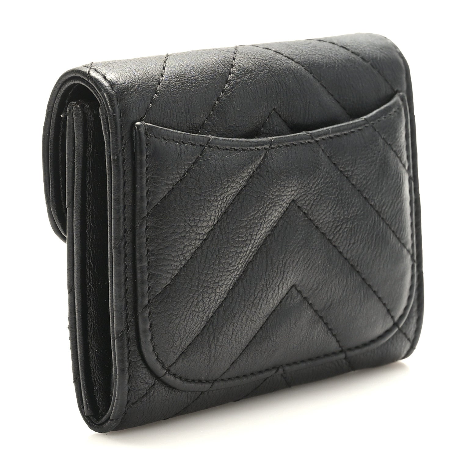 Chanel Sheepskin Chevron Quilted Reissue Card Holder Wallet Black 3 of 9