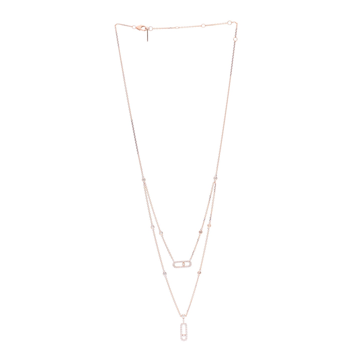 18K Rose Gold Diamond 2 Row Move Uno Pave Necklace
