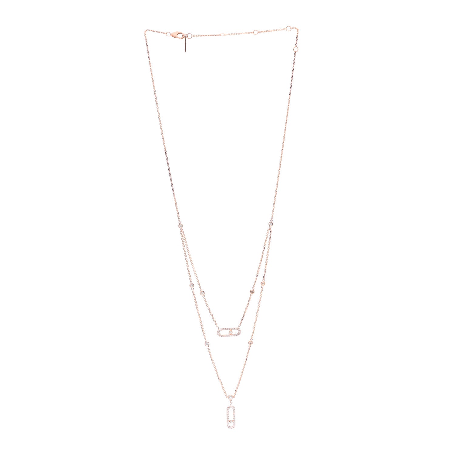Messika 18K Rose Gold Diamond 2 Row Move Uno Pave Necklace 3 of 5