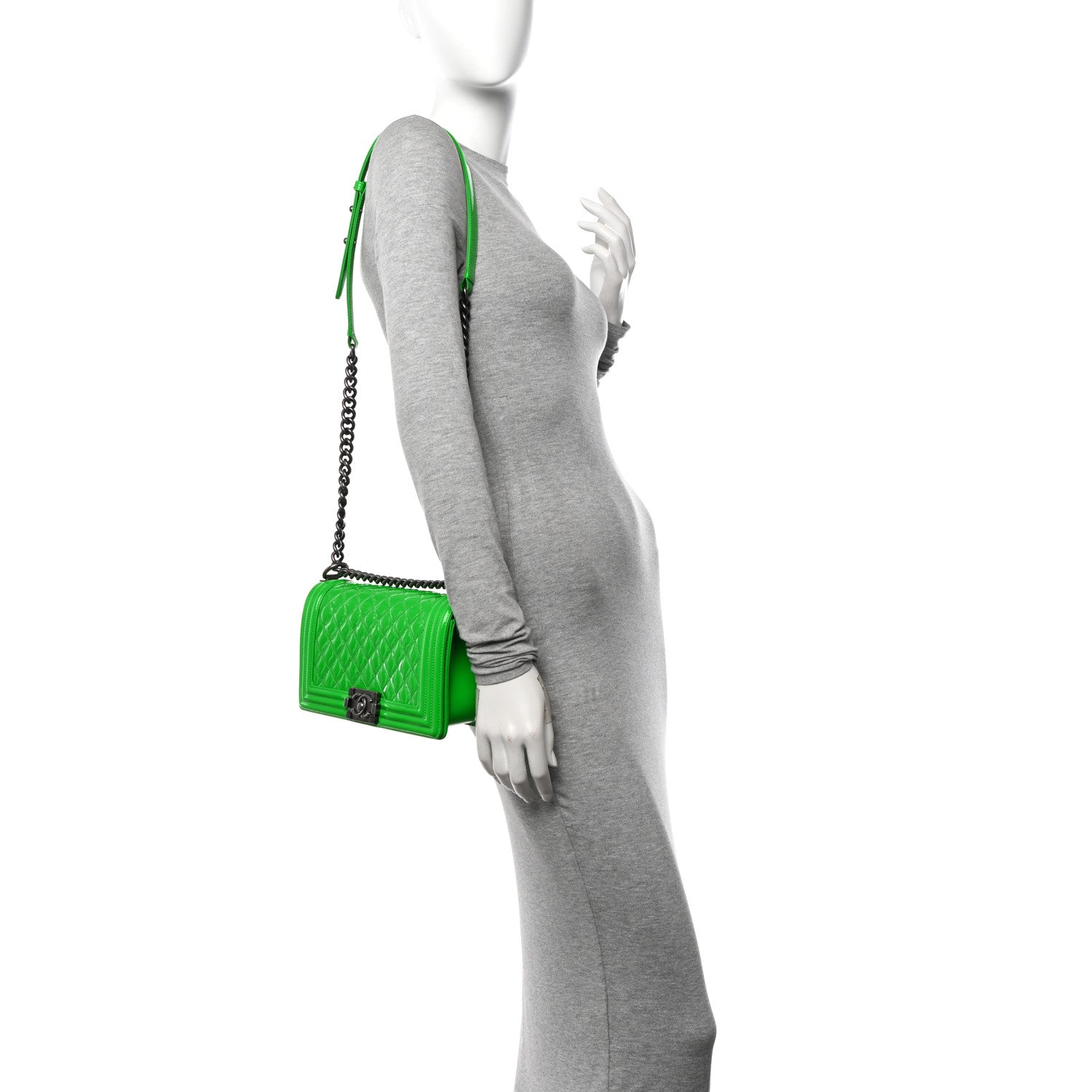 Chanel Patent Quilted Medium Boy Flap Green 2 of 10