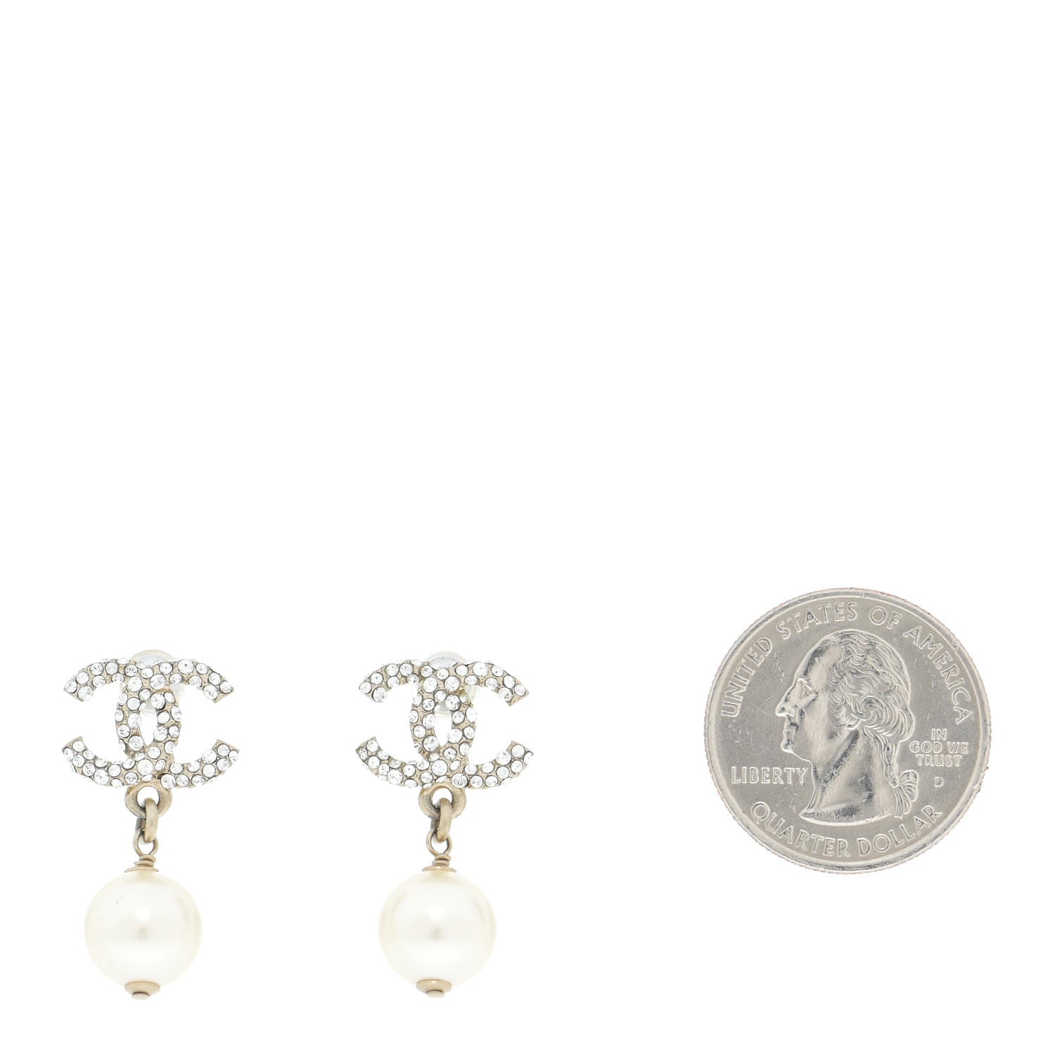 Chanel Pearl CC Drop Earrings Gold Silver 2 of 5