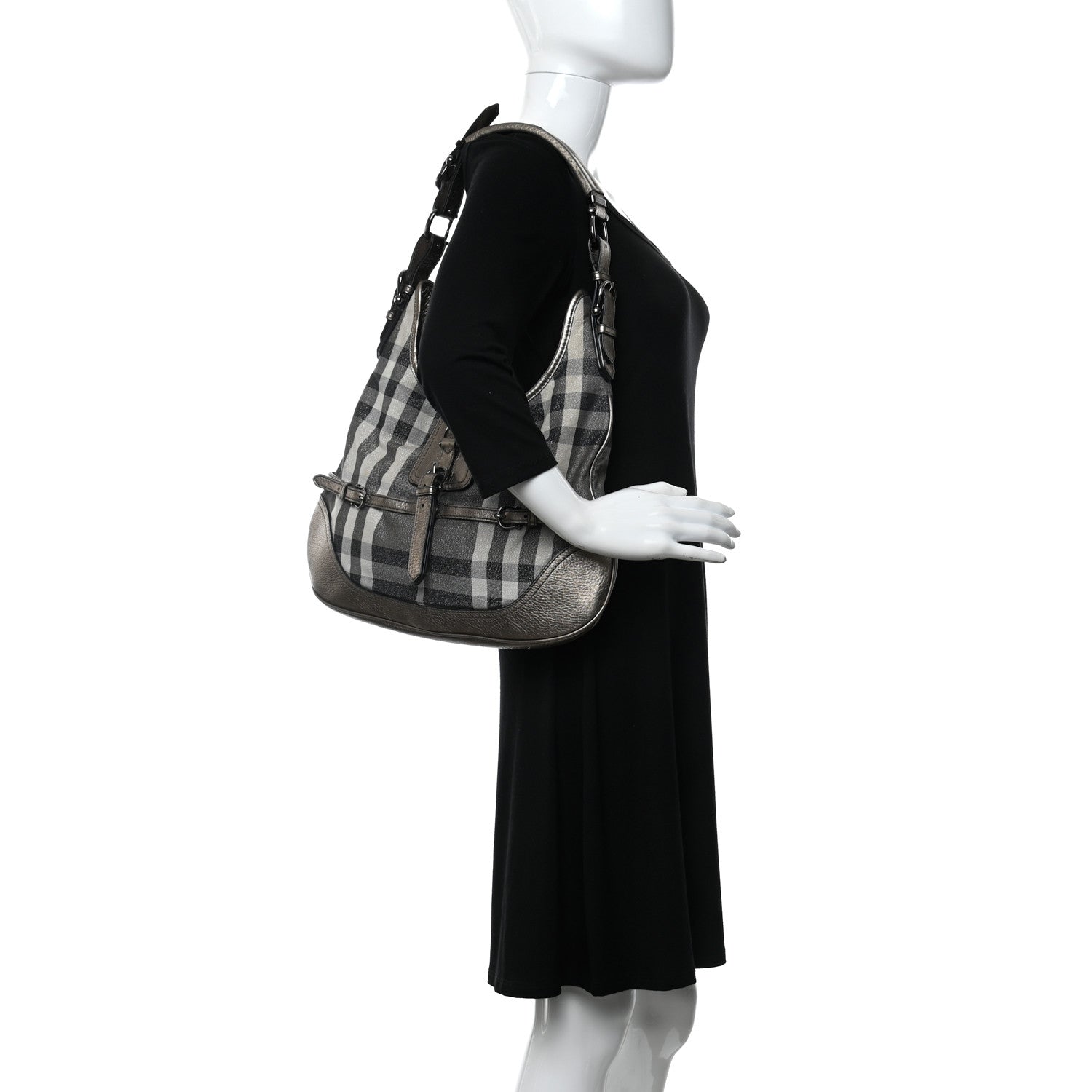 Burberry Shimmer Check Brooke Hobo Silver 2 of 12