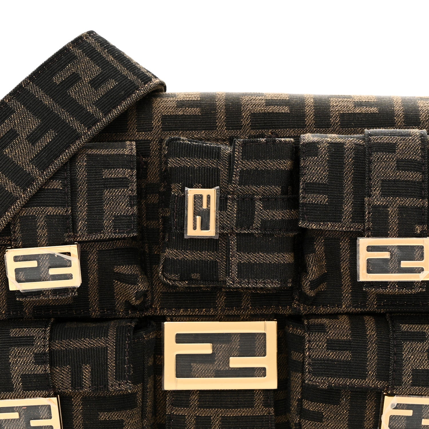 Fendi Fabric Jacquard FF 1974 Multipocket Baguette Tobacco Moro 7 of 9