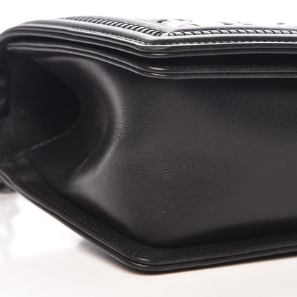 Chanel Calfskin Woven Medium Boy Flap Black White 8 of 9