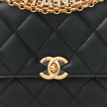 Chanel Lambskin Quilted CC Crystal Logo Chain Flap Black 9 of 12