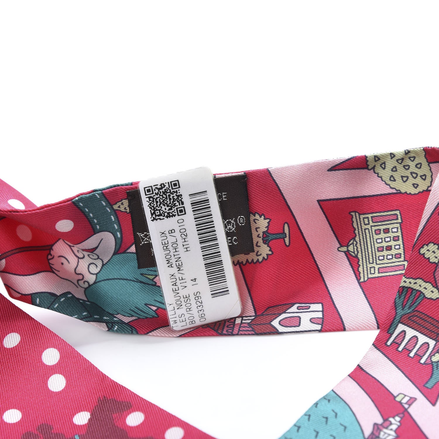 Hermes Silk Les Nouveaux Amoureux de Paris Twilly Rose Vif Menthol Bordeaux 2 of 4