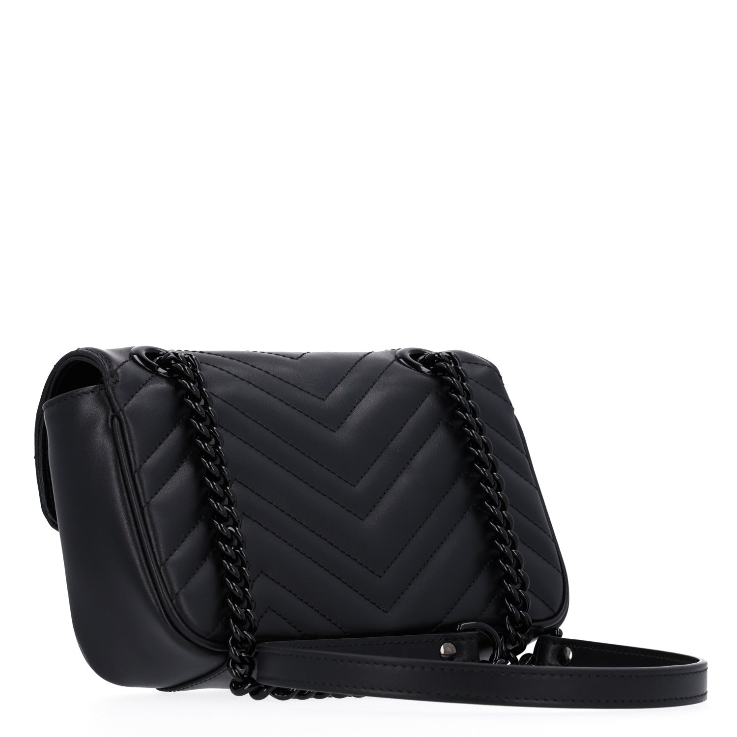 Gucci Calfskin Matelasse Monochrome Mini GG Marmont Shoulder Bag Black 3 of 10
