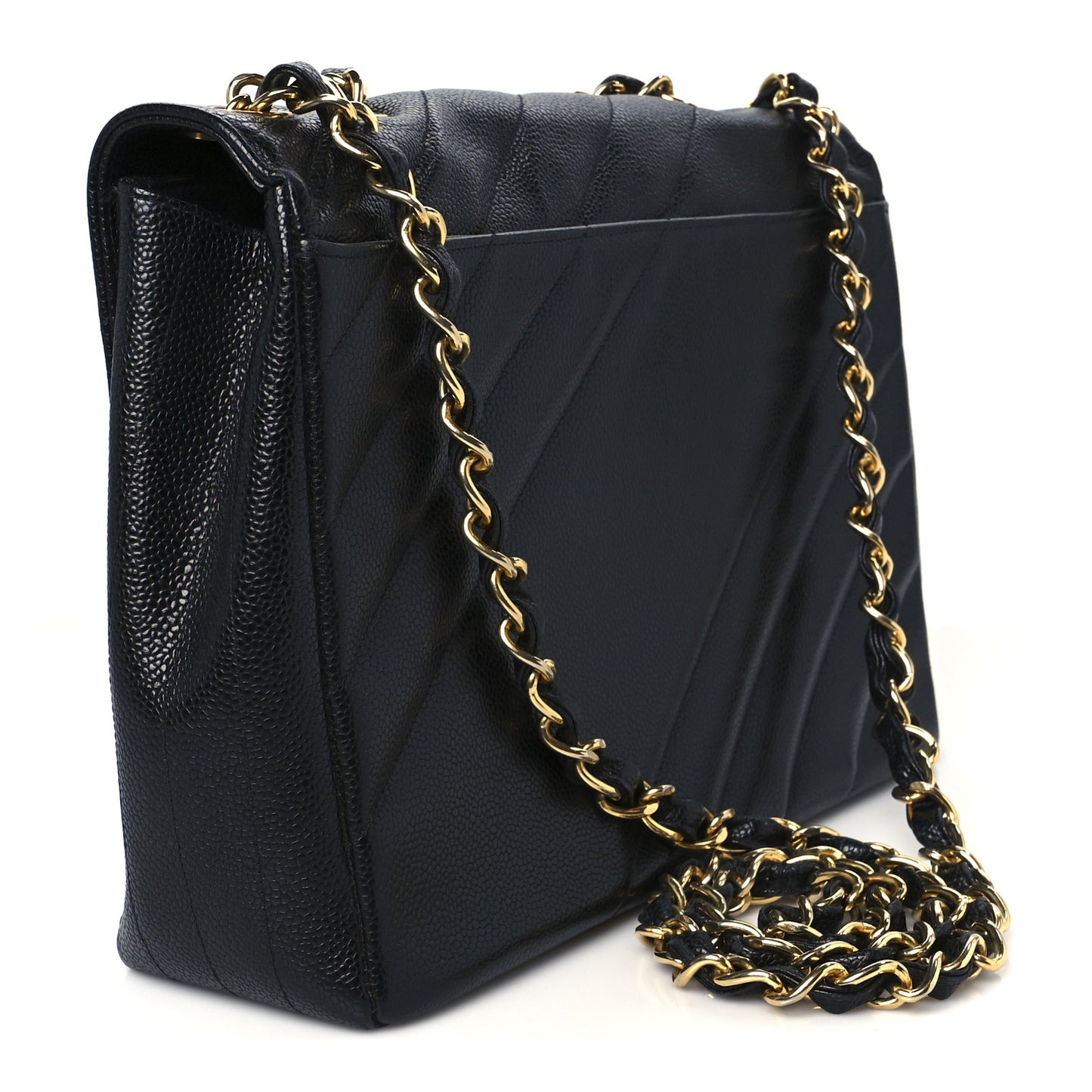 Caviar Diagonal Quilted Jumbo Single Flap Black