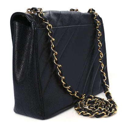 Chanel Caviar Diagonal Quilted Jumbo Single Flap Black 3 of 11