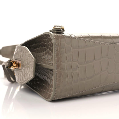 Balenciaga Shiny Supple Calfskin Crocodile Embossed Neo Classic Gold Hardware Mini City Mink Grey 5 of 10
