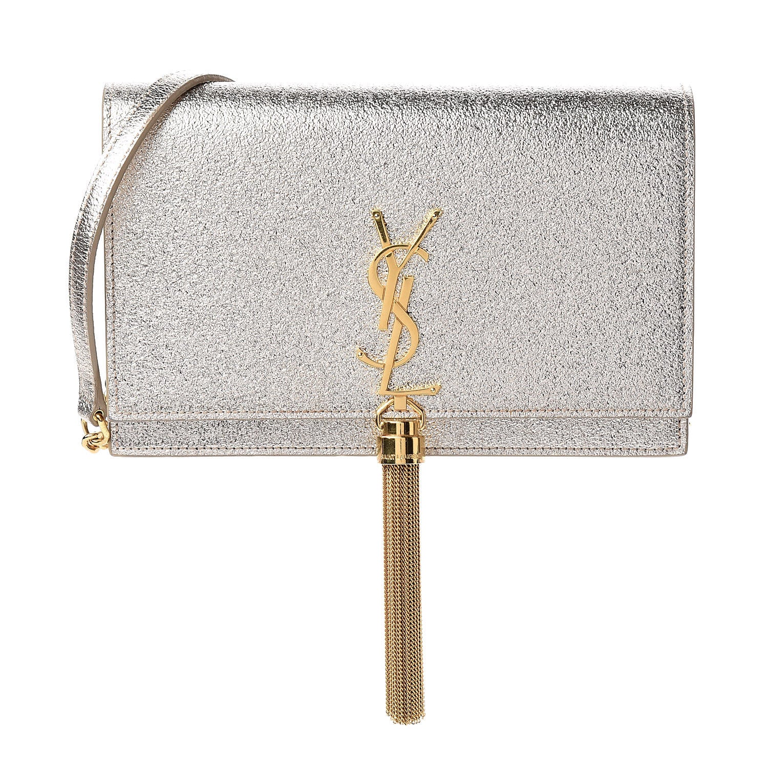 Saint Laurent Metallic Calfskin Classic Monogram Kate Tassel Chain Wallet Platine 1 of 12